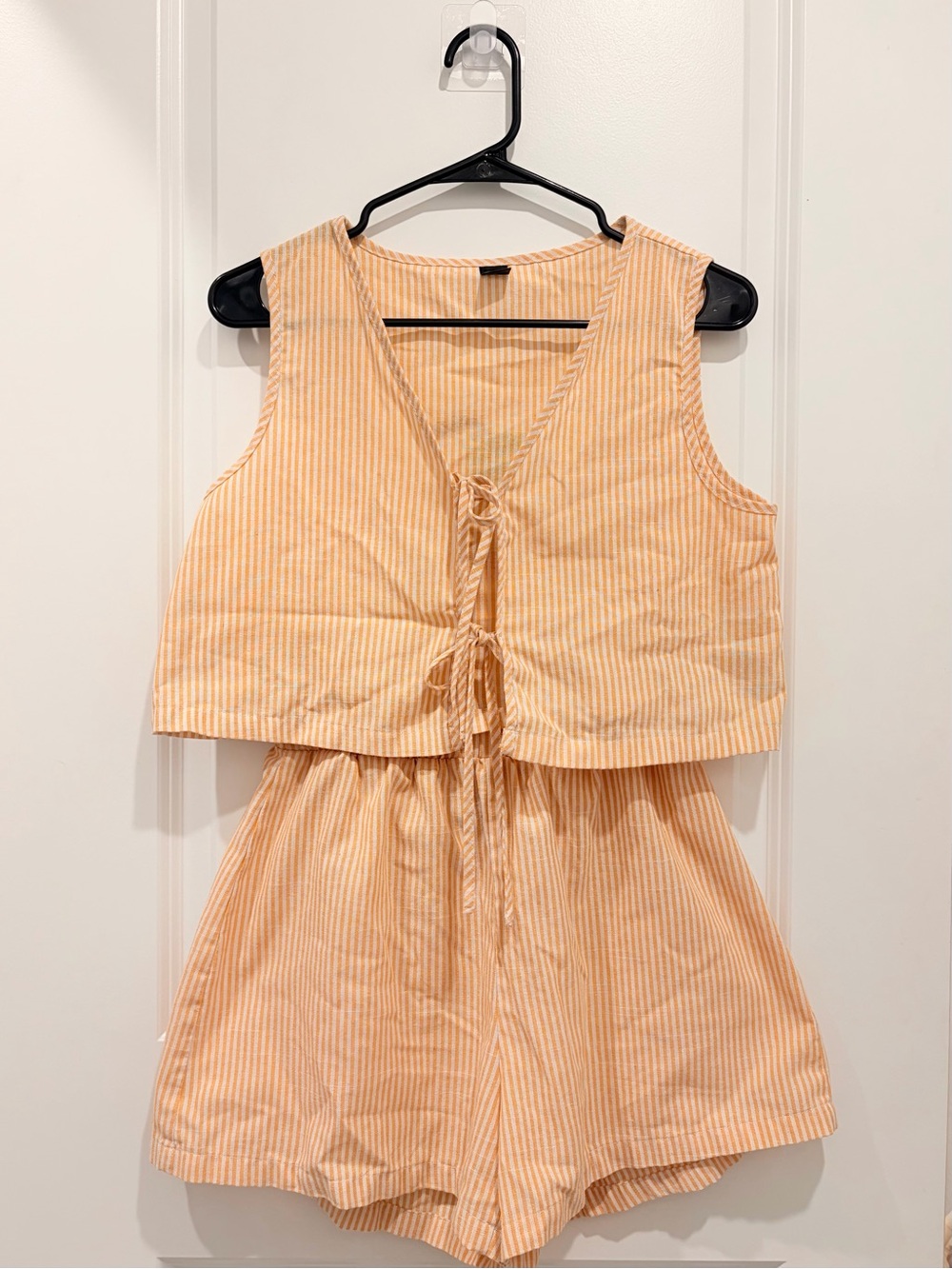 Yellow Stripe Tie-Front Shorts Set